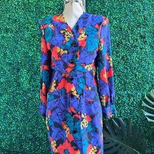 Vintage 80s Caroline Rohmer Paris Floral Printed Dress